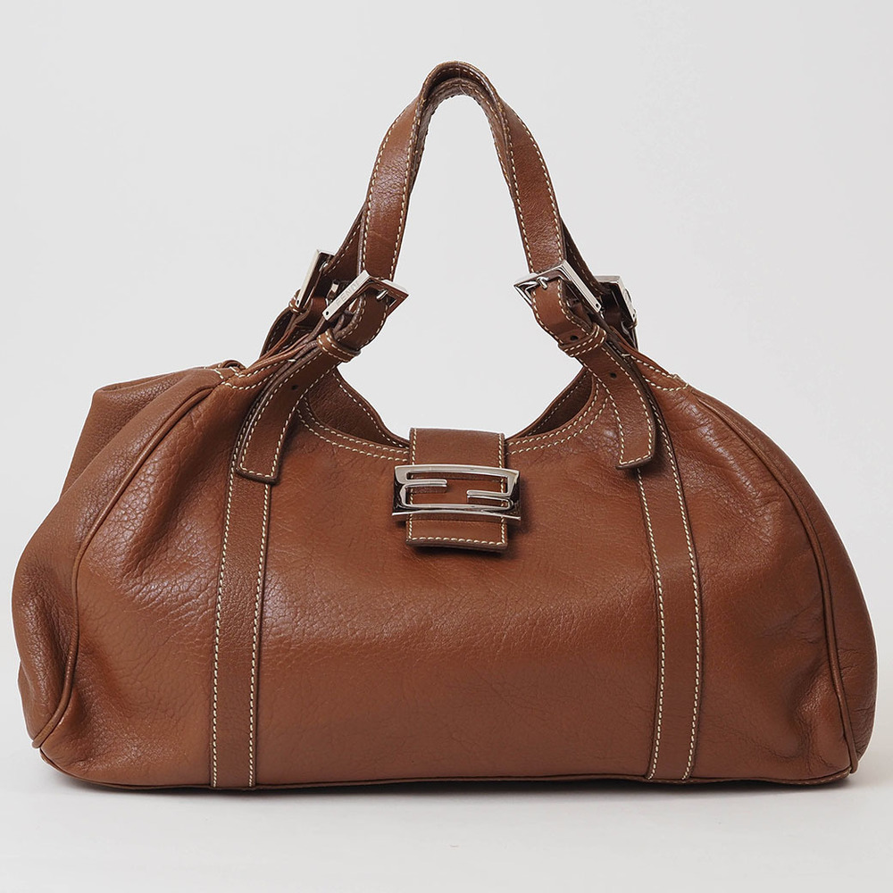 Fendi FF Leather Handbag Brown